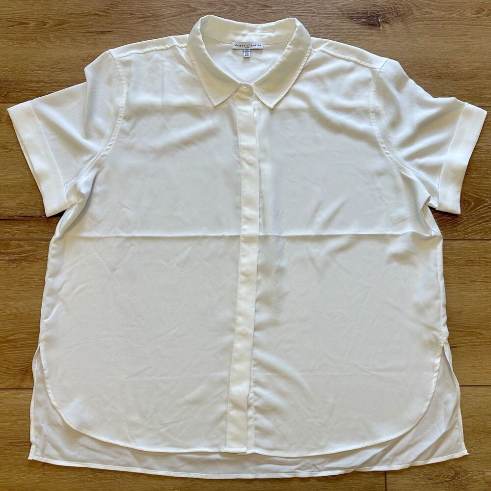 Women's Madison d'Amelie Short Sleeve Button Up Dress Shirt White XL Worn Once!